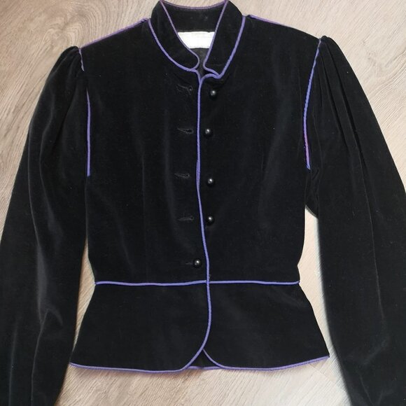 80s Vintage Velvet Peasant Jacket with Statement Sleeve - Picture 1 of 11
